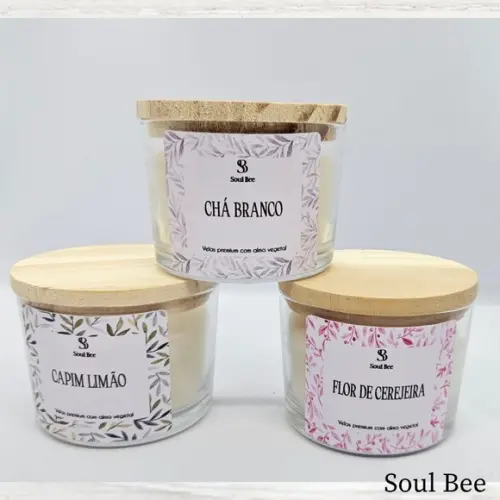 Trio de Velas Flor de Cerejeira, Chá Branco e Capim Limão