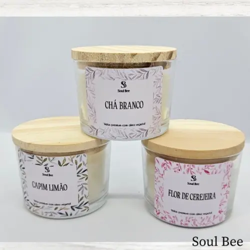 Trio de Velas Flor de Cerejeira, Chá Branco e Capim Limão