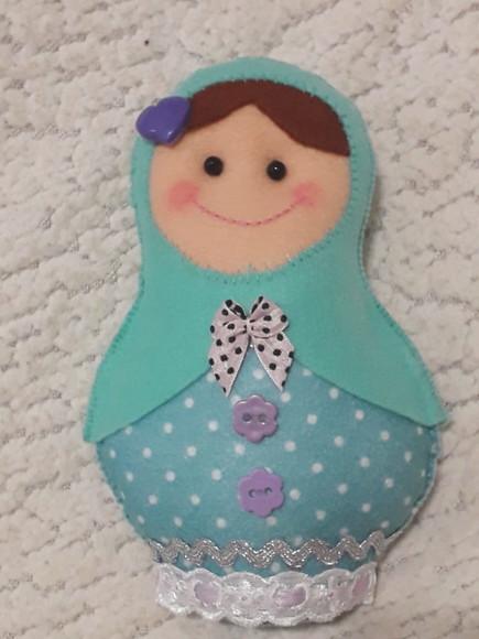 Boneca Matrioska em Feltro 18 cm - Cor Verde