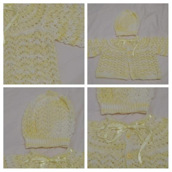 Casaquinho e Gorro Mescla Amarelo de Tricô Fio Bambino