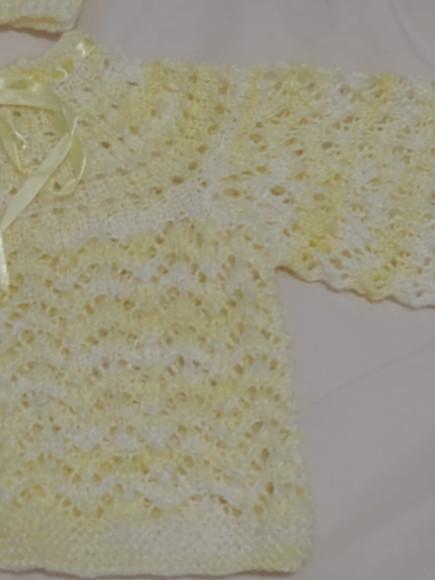 Casaquinho e Gorro Mescla Amarelo de Tricô Fio Bambino