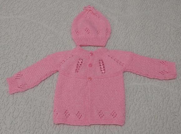 Casaquinho e Gorro Rosa Lã Fofura