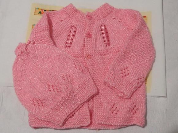 Casaquinho e Gorro Rosa Lã Fofura