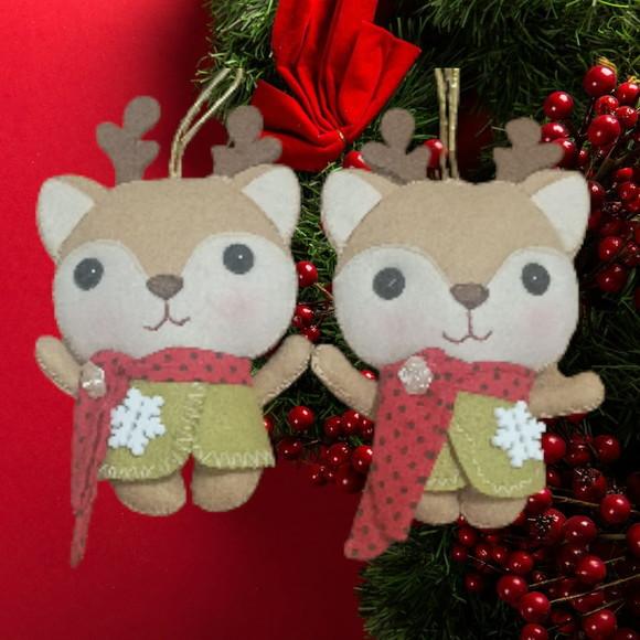 Kit com 3 Pingentes de Natal em Feltro -rena, Urso e Pinguim
