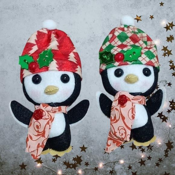 Kit com 3 Pingentes de Natal em Feltro -rena, Urso e Pinguim