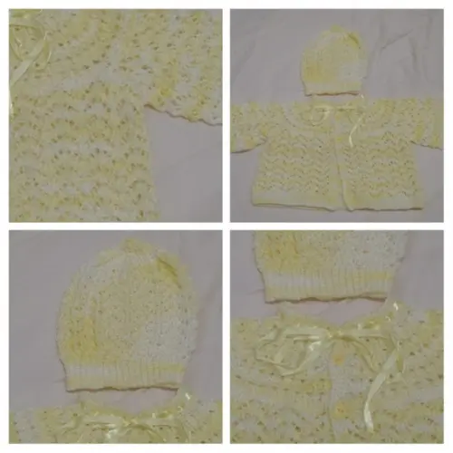 Casaquinho e Gorro Mescla Amarelo de Tricô Fio Bambino