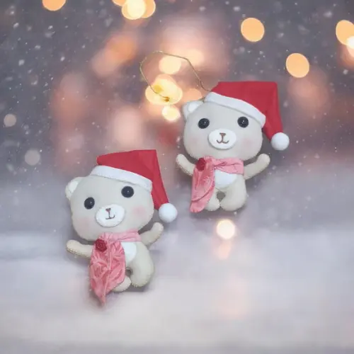 Kit com 3 Pingentes de Natal em Feltro -rena, Urso e Pinguim
