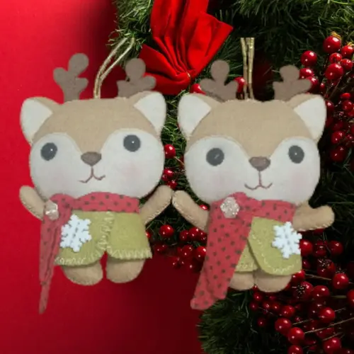 Kit com 3 Pingentes de Natal em Feltro -rena, Urso e Pinguim