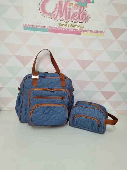 Bolsa Beah e Necessaire Flora em Jeans Claro