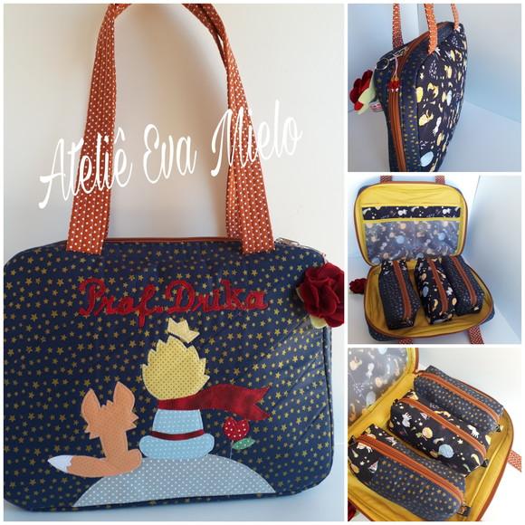 Bolsa Professora com 3 estojos- maletinha