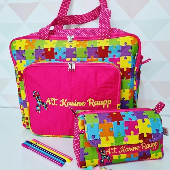 Bolsa Professora com Divisões e Nécessaire Trapézio
