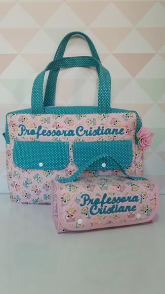 Bolsa professora( maletinha) + estojo rocambole