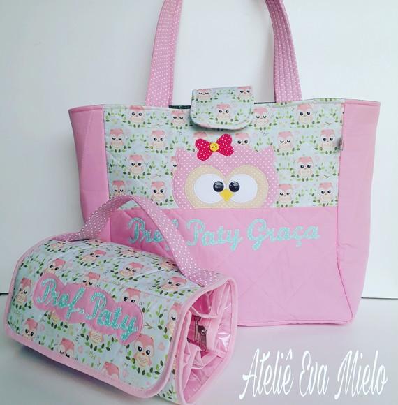 Kit bolsa professora corujinha + Estojo Rocambole