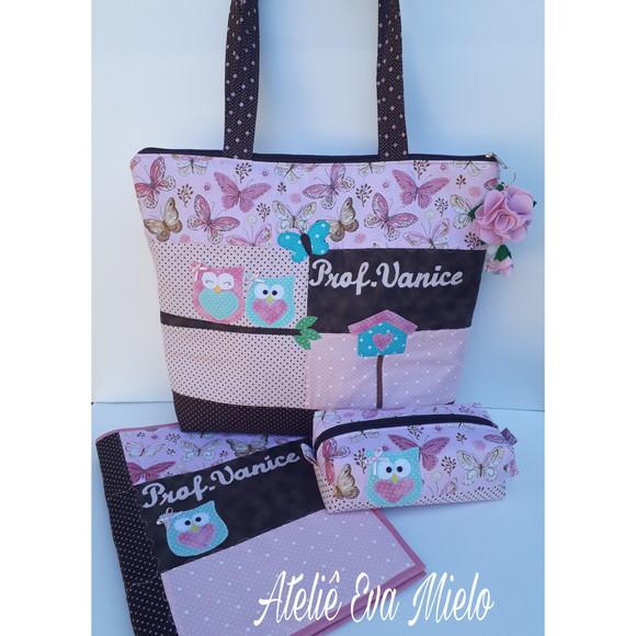 Kit professora _ bolsa, estojo e capa para pasta catálogo