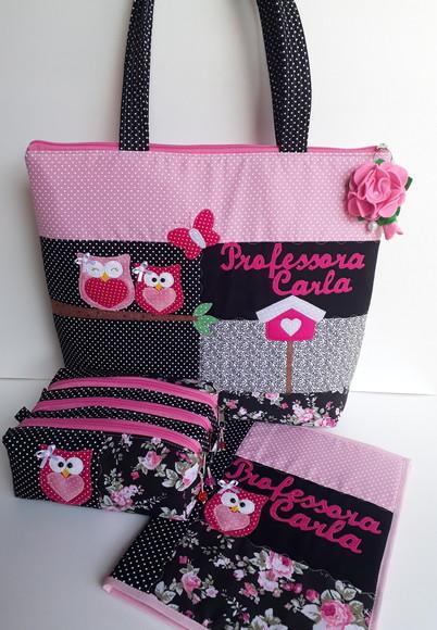 Kit Professora 3 peças( bolsa, estojo triplo e capa caderno)