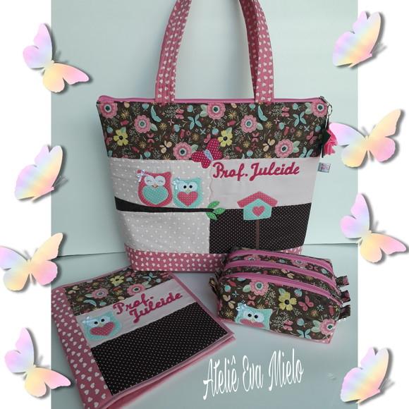 Kit Professora 3 peças( bolsa, estojo triplo e capa caderno)