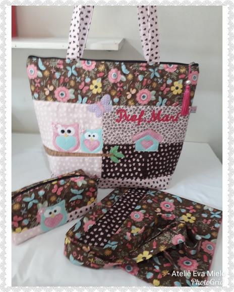 Kit Professora luxo ( bolsa, estojo e avental com bolsos)