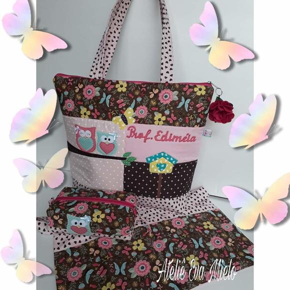 Kit Professora luxo ( bolsa, estojo e avental com bolsos)