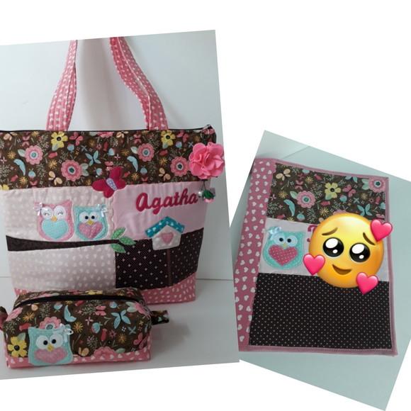 Kit professora( bolsa, estojo e capa caderno)