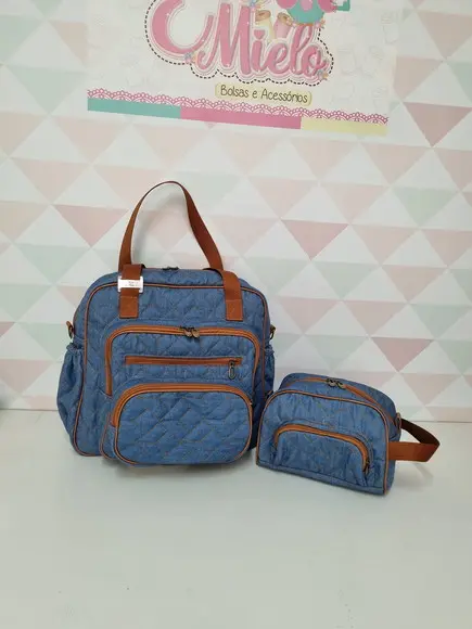 Bolsa Beah e Necessaire Flora em Jeans Claro