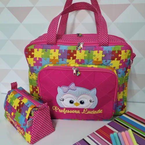 Bolsa Professora com Divisões e Nécessaire Trapézio