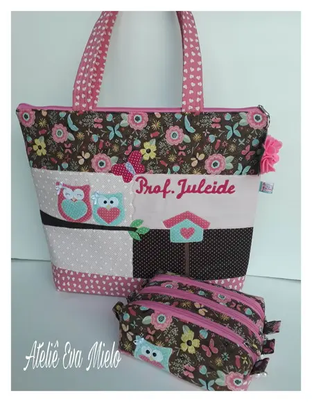 Bolsa Professora e estojo 3 divisórias