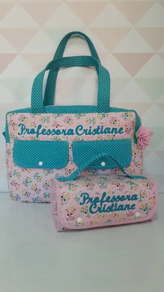 Bolsa professora( maletinha) + estojo rocambole
