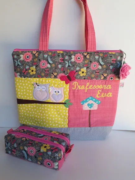 Kit bolsa professora e estojo 2 divisórias