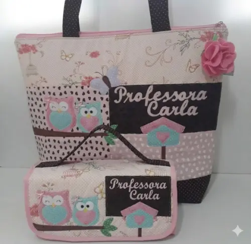 Kit bolsa professora e estojo rocambole