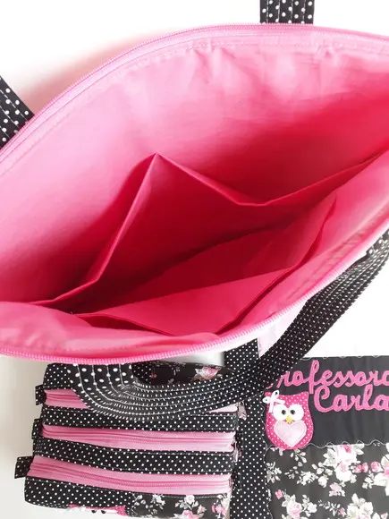 Kit Professora 3 peças( bolsa, estojo triplo e capa caderno)