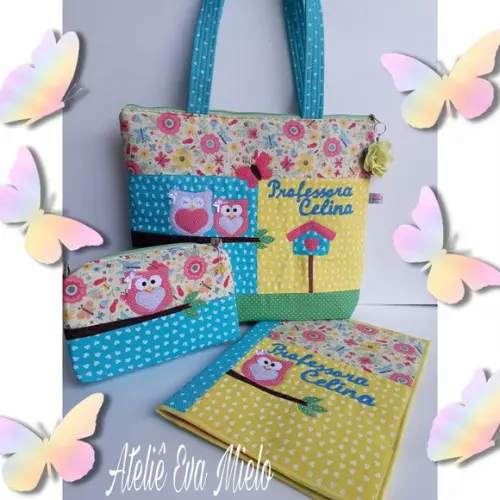 Kit Professora 3 peças( bolsa,nécessaire e capa pasta)