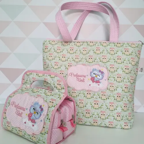 Kit professora- bolsa e necessaire com abas