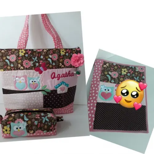 Kit professora( bolsa, estojo e capa caderno)