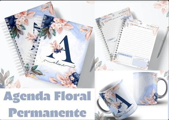 Agenda Alfabeto Floral Azul Permanente - Arquivo Digital