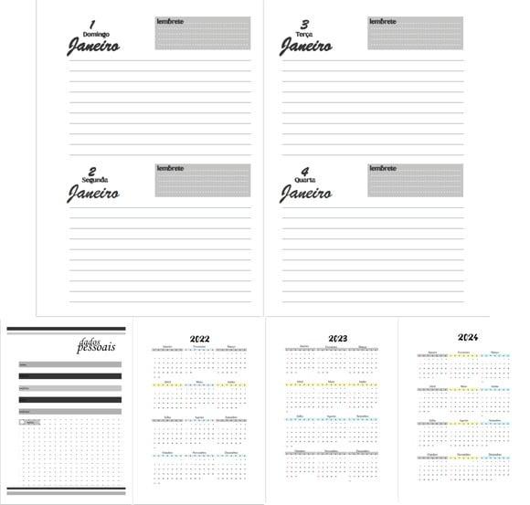 Agenda Básica Cinza 2023 Arquivo Digital 2 dias por Paginas