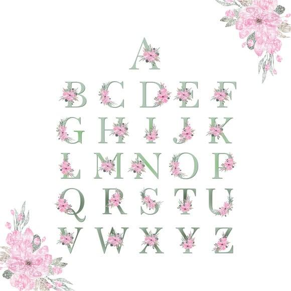 Alfabeto Floral Verde Kit Digital