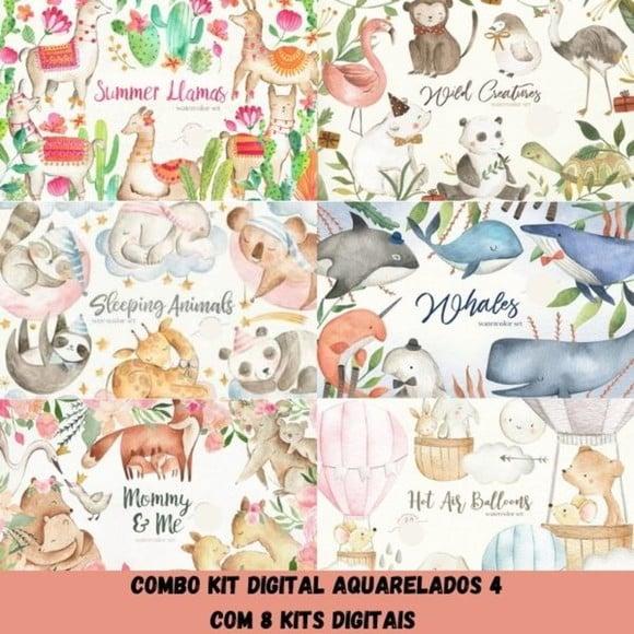 Combo Aquarelado 4 Com 8 Kits Digitais