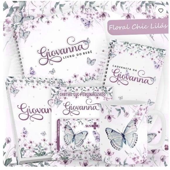 Combo Caderneta e Livro Floral Chic Lilás Arquivo Digital