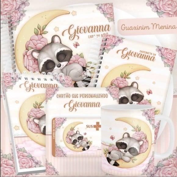 Combo Caderneta e Livro Guaxinim Menina Arquivo Digital
