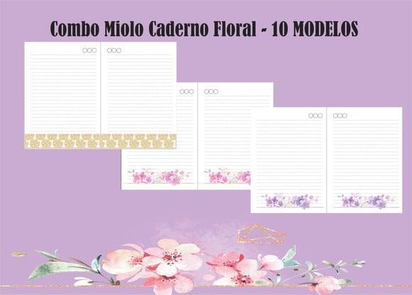 Combo Miolo Caderno Floral - 10 MODELOS