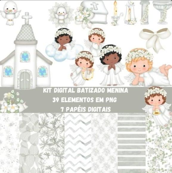 Kit Digital - Anjinhas Batizado Branco