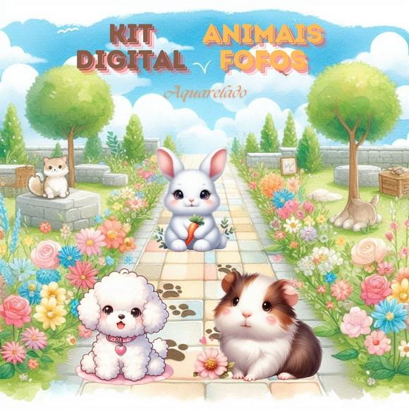 Kit Digital animais Fofos Aquareladê Um Toque Extra de Fof