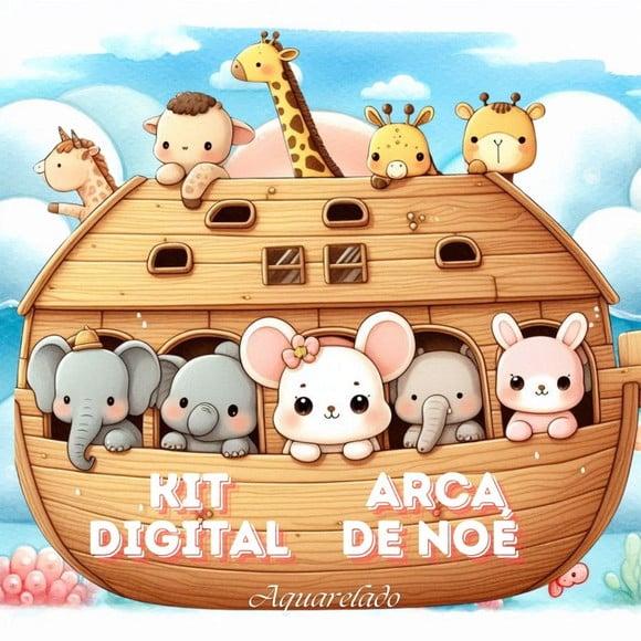 Kit Digital arca de Noé em Estilo Pintura Aquarela