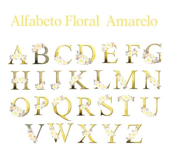 Kit Digital Alfabeto Floral Amarelo 02