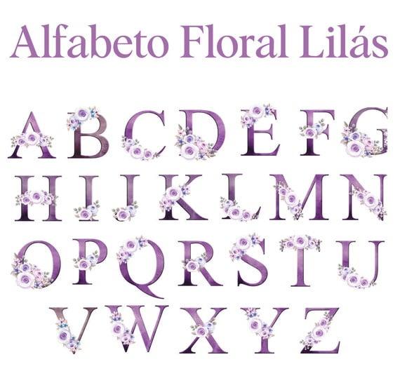 Kit Digital Alfabeto Floral Lilás 02