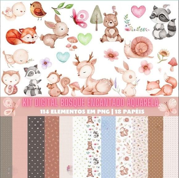 Kit Digital Bosque Encantado Aquarela