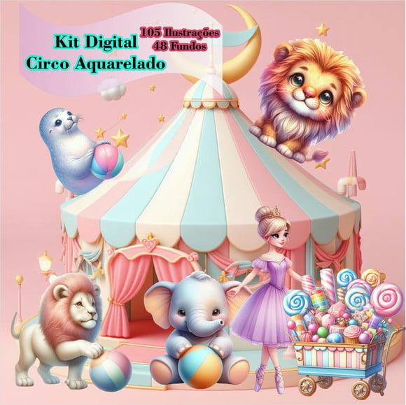 Kit Digital Circo Aquarelado