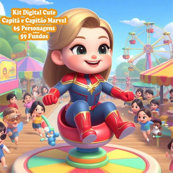 Kit Digital Cute Capitã Marvel e Capitão America