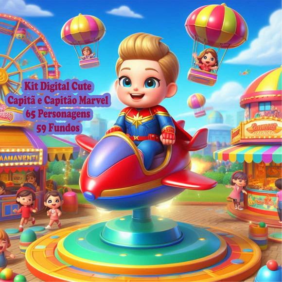 Kit Digital Cute Capitã Marvel e Capitão America