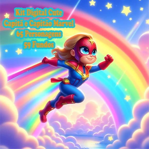 Kit Digital Cute Capitã Marvel e Capitão America